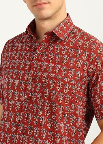 Image of BLOCKS OF INDIA Cotton Hand Block Print Half Sleeves Summer Shirt for Men