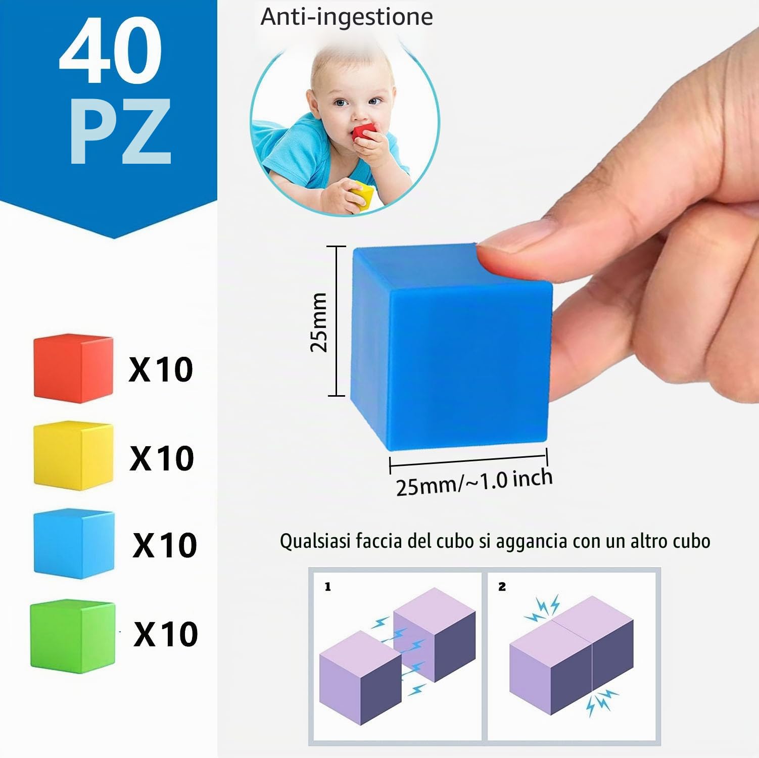 Giocattoli da Costruzione Magnetici, 40Pcs Blocchi magnetici, Cubi Magnetici 3D per Bambini, kits di costruzione educativa prescolare,Regalo Giocattolo Magnetico per 3+ Ragazzi e Ragazze