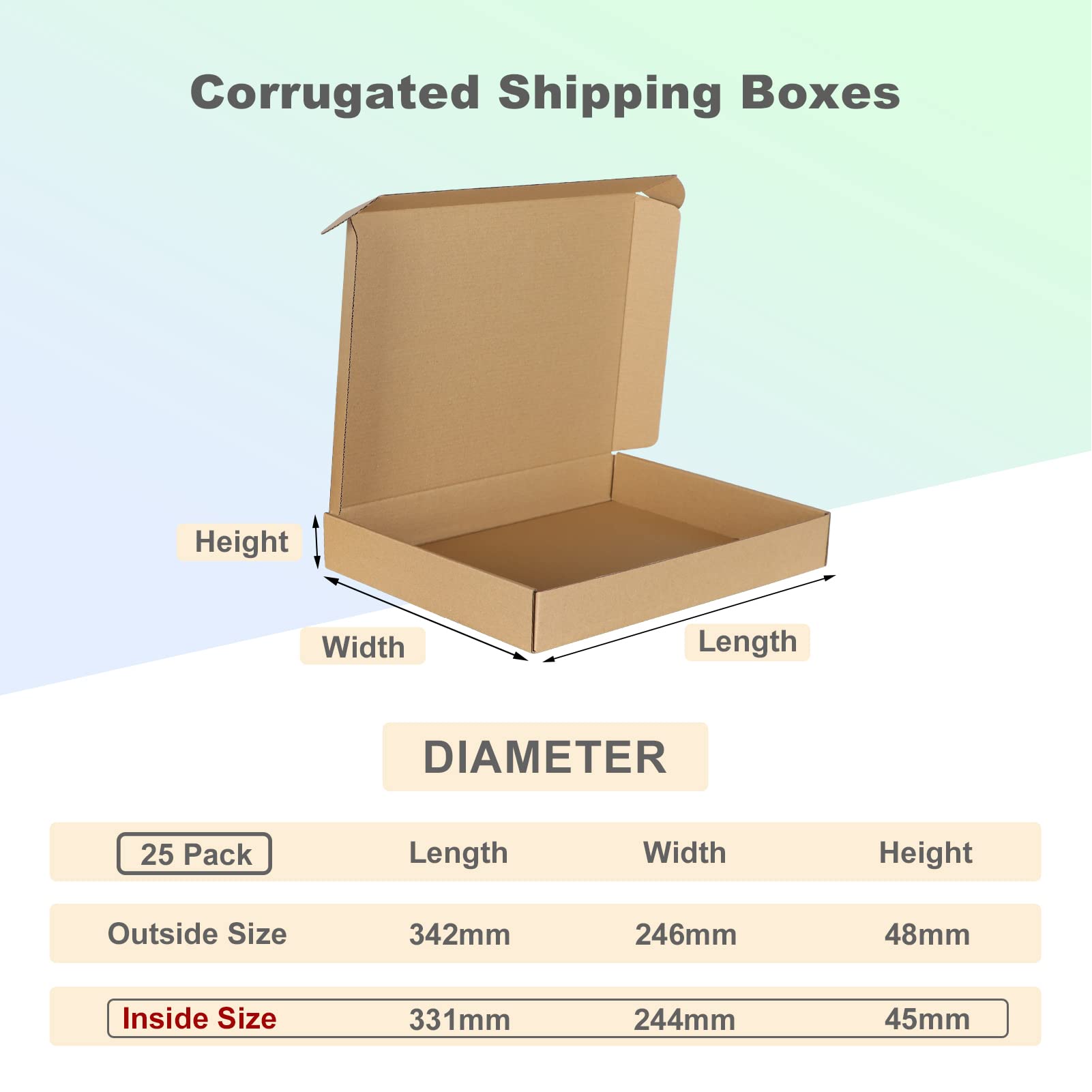 HORLIMER Caja de Envío Kraft, 34,2 x 24,6 x 4,8cm, Lote de 25, Caja Carton con Tapa para Regalo o Embalaje, Marrón