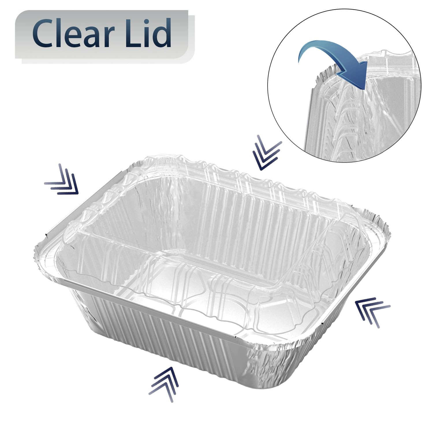 iHomeSet Confezione da 100 contenitori rettangolari usa e getta in alluminio da 0,9 kg, da asportare, con coperchio a cupola in plastica trasparente, per catering, cottura al forno, arrosti