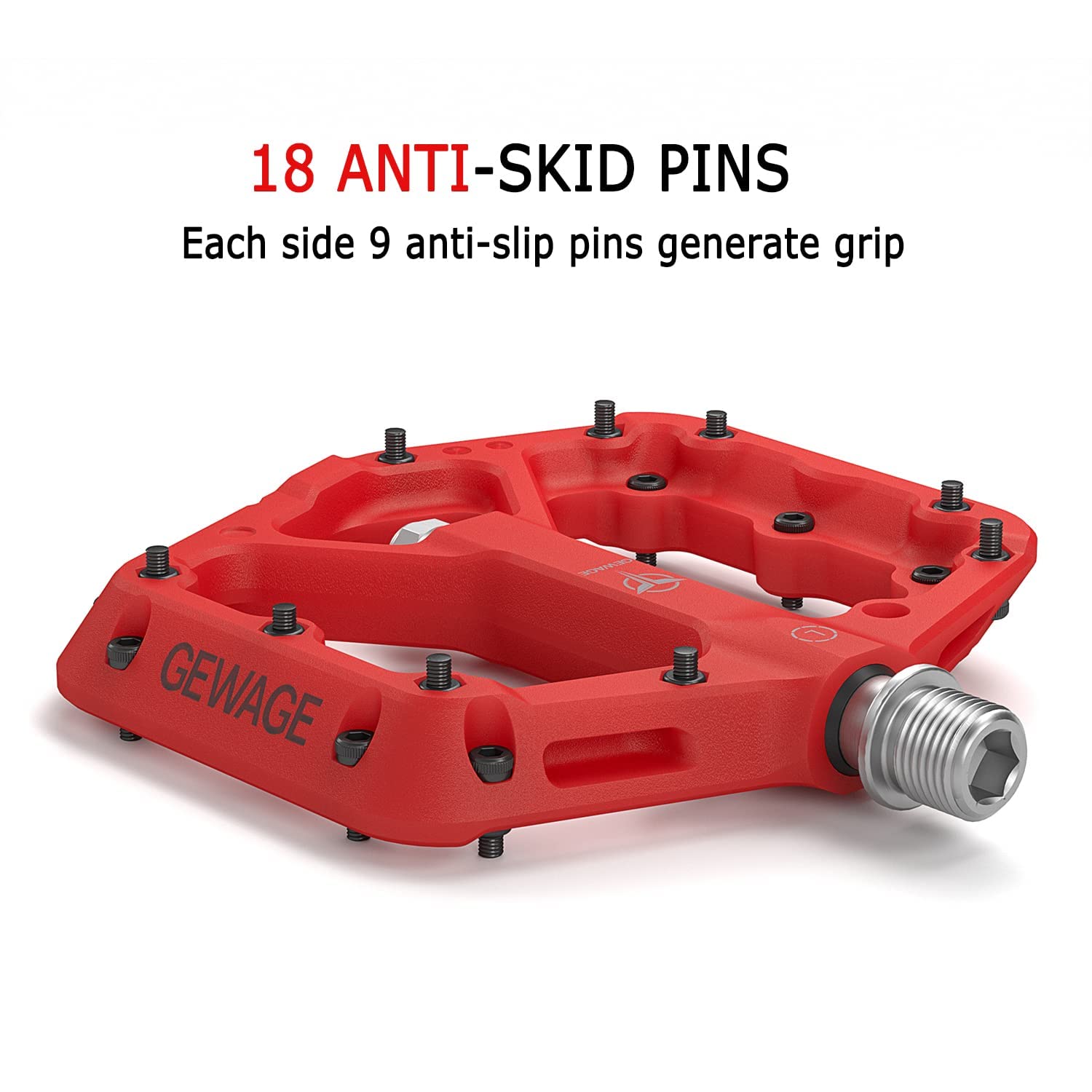 GEWAGE Pedali per mountain bike, pedali in fibra di nylon antiscivolo MTB, pedali per bicicletta da 9/16", pedali a piattaforma piatta leggeri e larghi