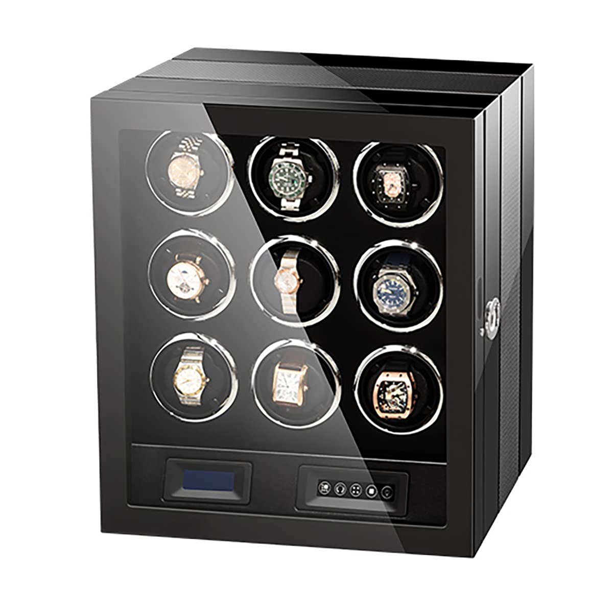 MYUYEE Watch Winder For 2 4 6 9 Automatic Watches Piano Lacquer Finish Luxury Mechanical Wristwatch Storage Case With Quiet Motor Soft Flexible Pillows Watch Display Box (9+0)