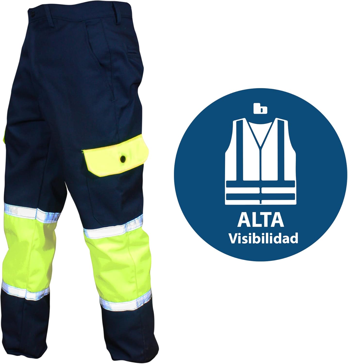 Work pants, high resistance cargo pockets, High Visibility double reflective tape