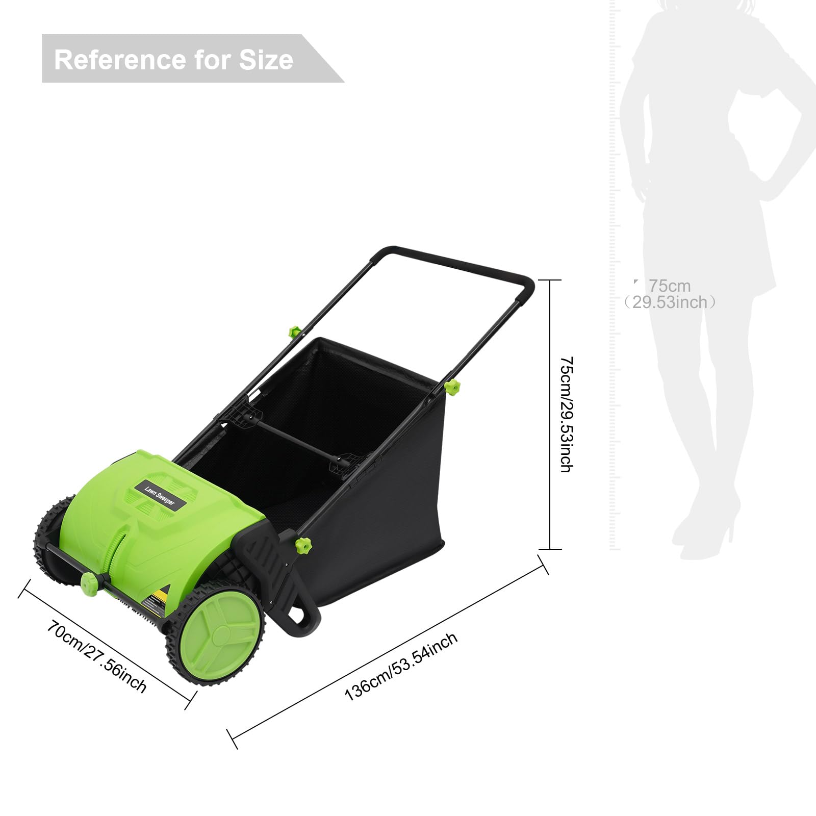 Raccogli foglie manuale, larghezza 53 cm, 100 l, spazzatrice per prato