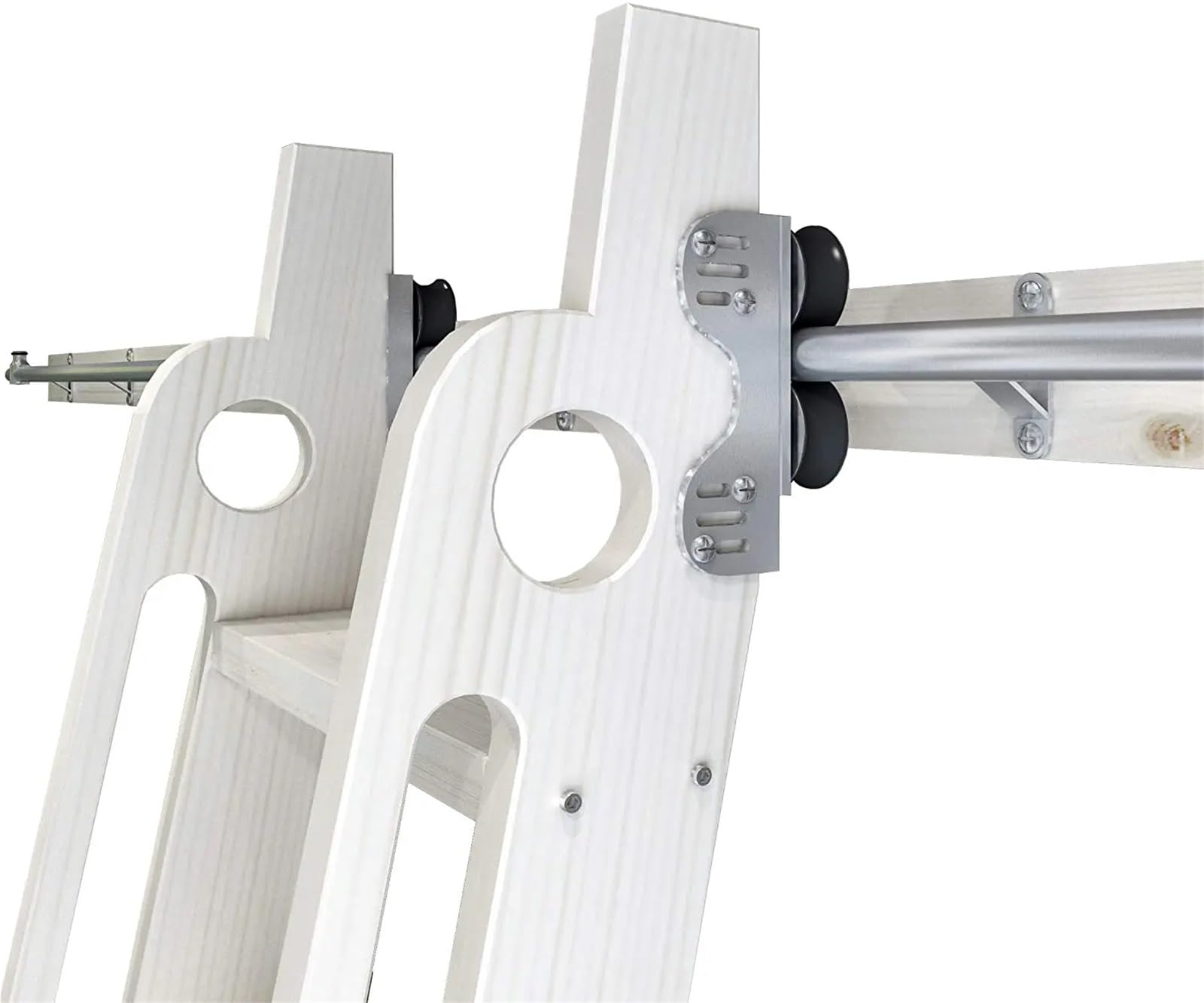 2 m Silberne verschiebbare Bibliotheksleiter-Hardware, einziehbare obere Rolle, Heimbüro, Bibliothek, Rollschienen-Set, Bodenrad mit Bremsen Rollende Bibliotheksleiter-Kit