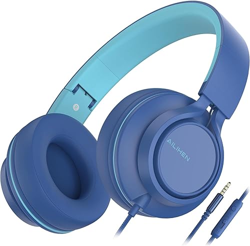 AILIHEN C8 - Auriculares con cable con micrófono y control de volumen, plegables, ligeros, con cable de 0.138 in, para niños, niñas, teléfonos