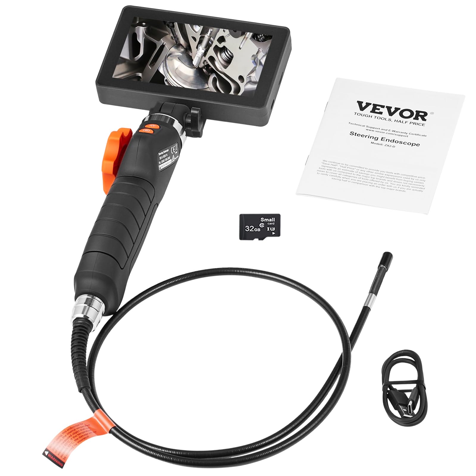 VEVOR Endoscope Articulé Bidirectionnel 180° Caméra Endoscopique Objectif 6,4 mm Écran IPS LED Zoom 8X Câble 1,5 m Carte 32 Go Étanche IP67 pour Inspection Automobile Vidange Canalisation Plomberie