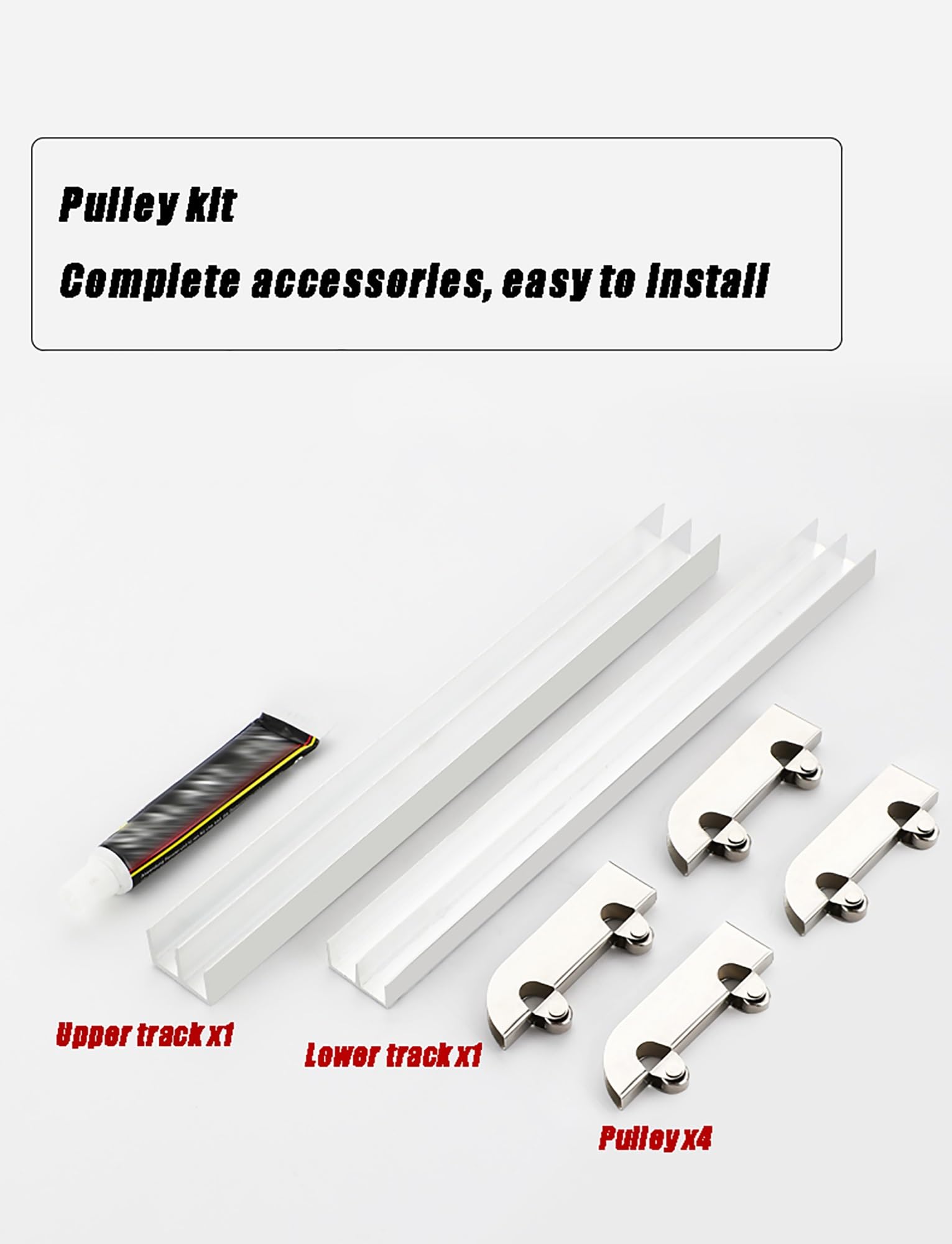 Aluminiowy zestaw prowadnic do drzwi przesuwnych do szafy z rolkami do paneli szklanych 3-5 mm, osprzęt z podwójną szyną, 1 zestaw(190cm)