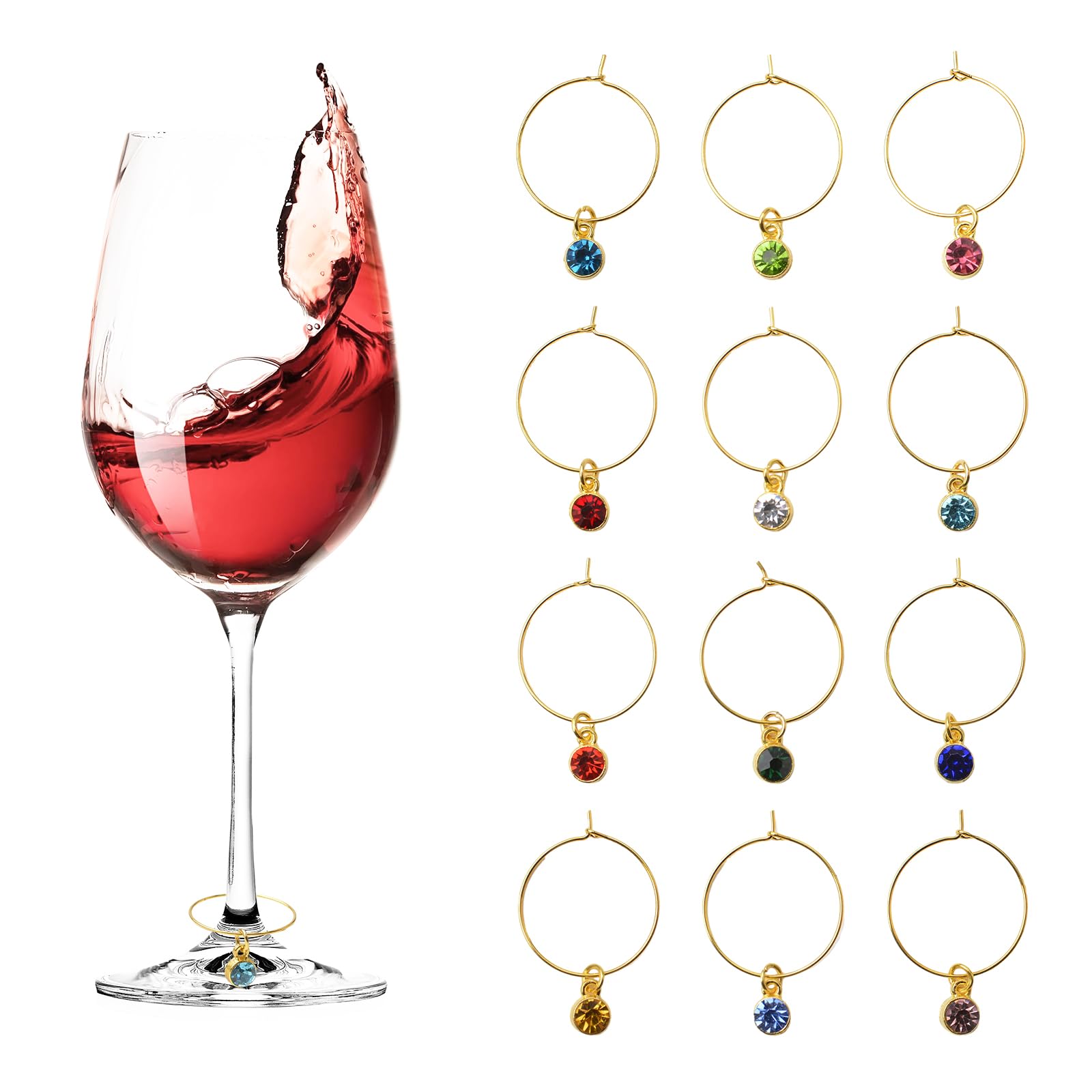 URROMA 12pcs Gold Constellation Wine Glass Charms Wedding Drink Markers Wine Accessories Wine Glass Marker Party Favors Stainless Steel