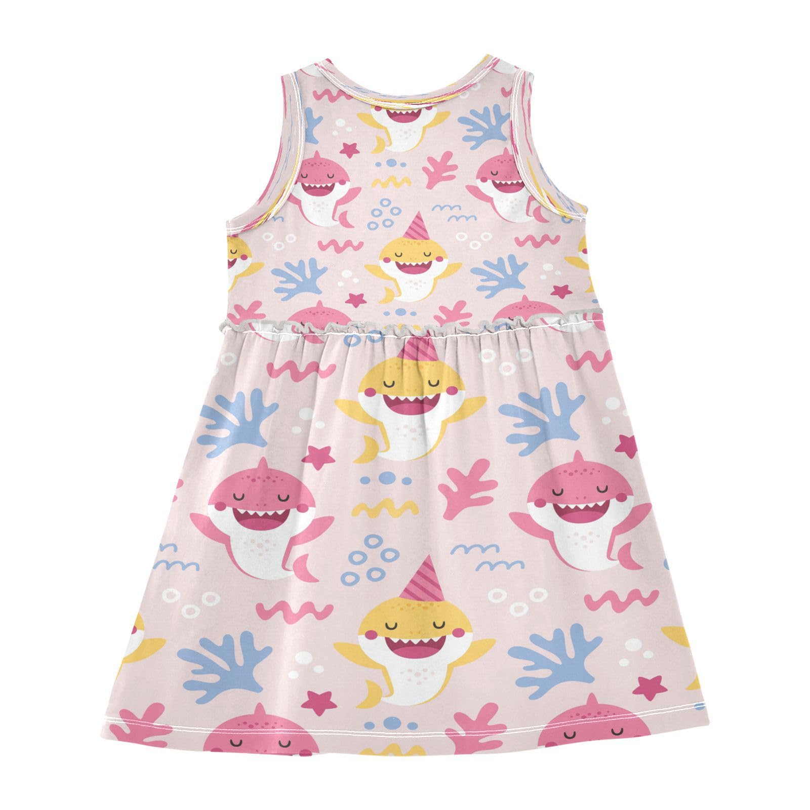Plaaee Girls Sleeveless Dress Cartoon Pattern with Baby Shark for Birthday Sundress for Casual Home Party Beach 4T