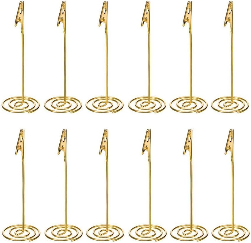 Atopxing 12pcs Place Card Holder Table Number Holder Table Card Holder Table Number Stand with Alligator Clasp Photo Memo Holder for Wedding Favors, Gold