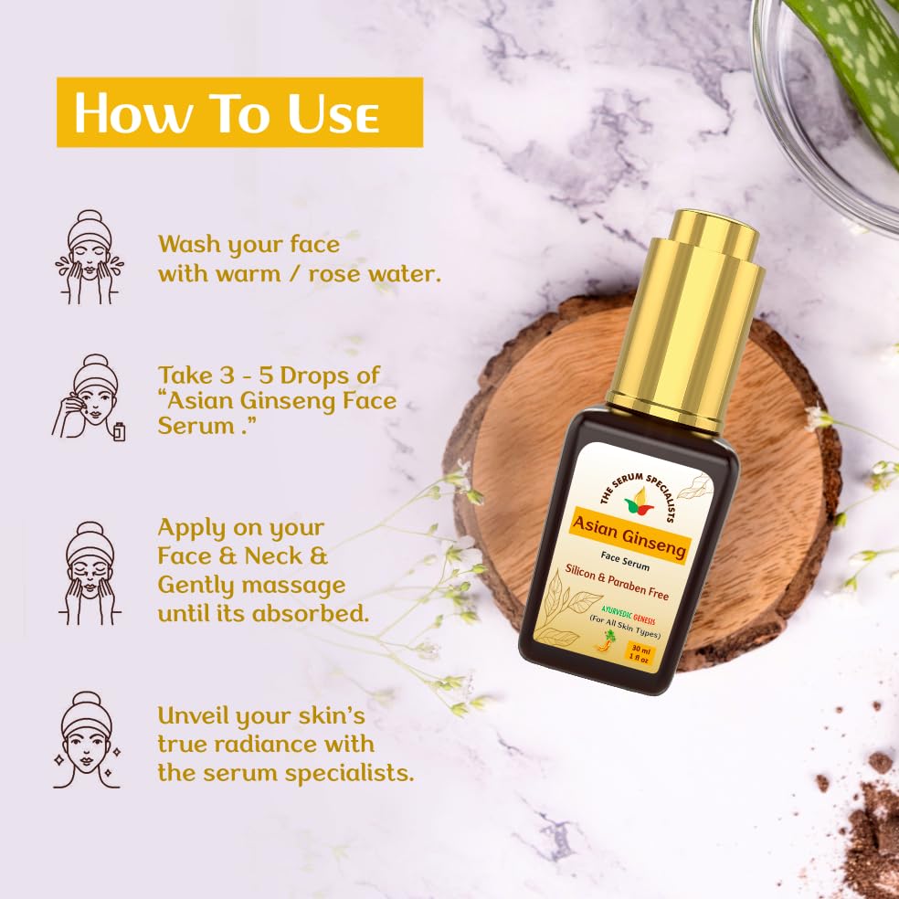 Image of Asian Ginseng Face Serum - Energizes & Revitalizes Skin | Infused with Asian Ginseng Extract | Boosts Circulation & Restores Vitality | All Skin Types - 30ml