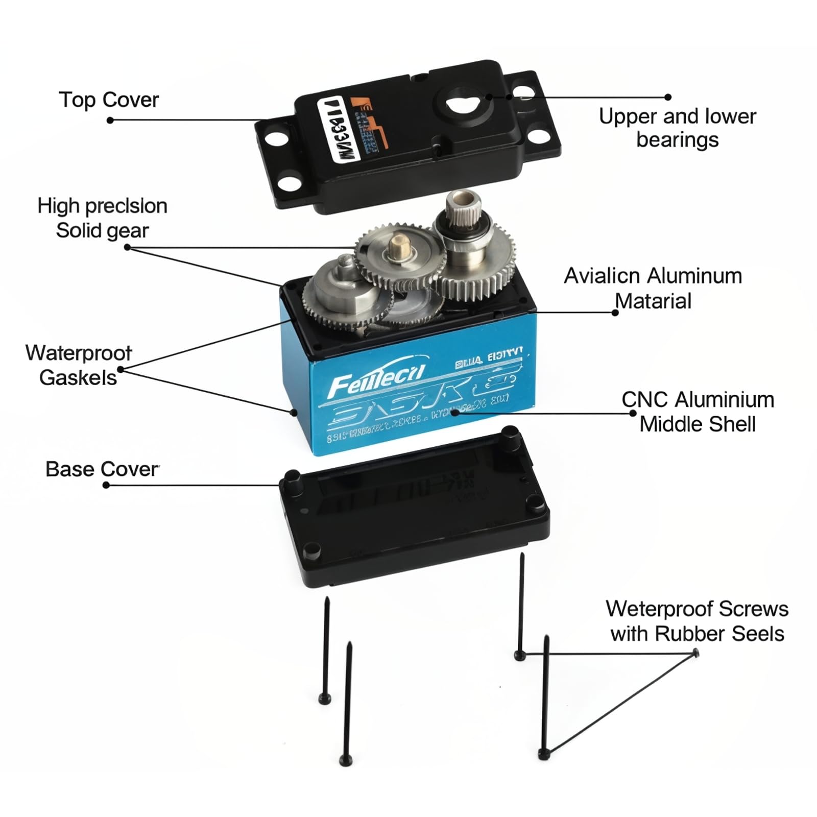 FT5330M Digital Servo 35KG Wasserdicht Metallgetriebe 180 Grad | 2 Stück Inklusive 25T Servoarm und Hupe. Ideal für 1/8 1/10 RC Baja, Buggy & Crawler