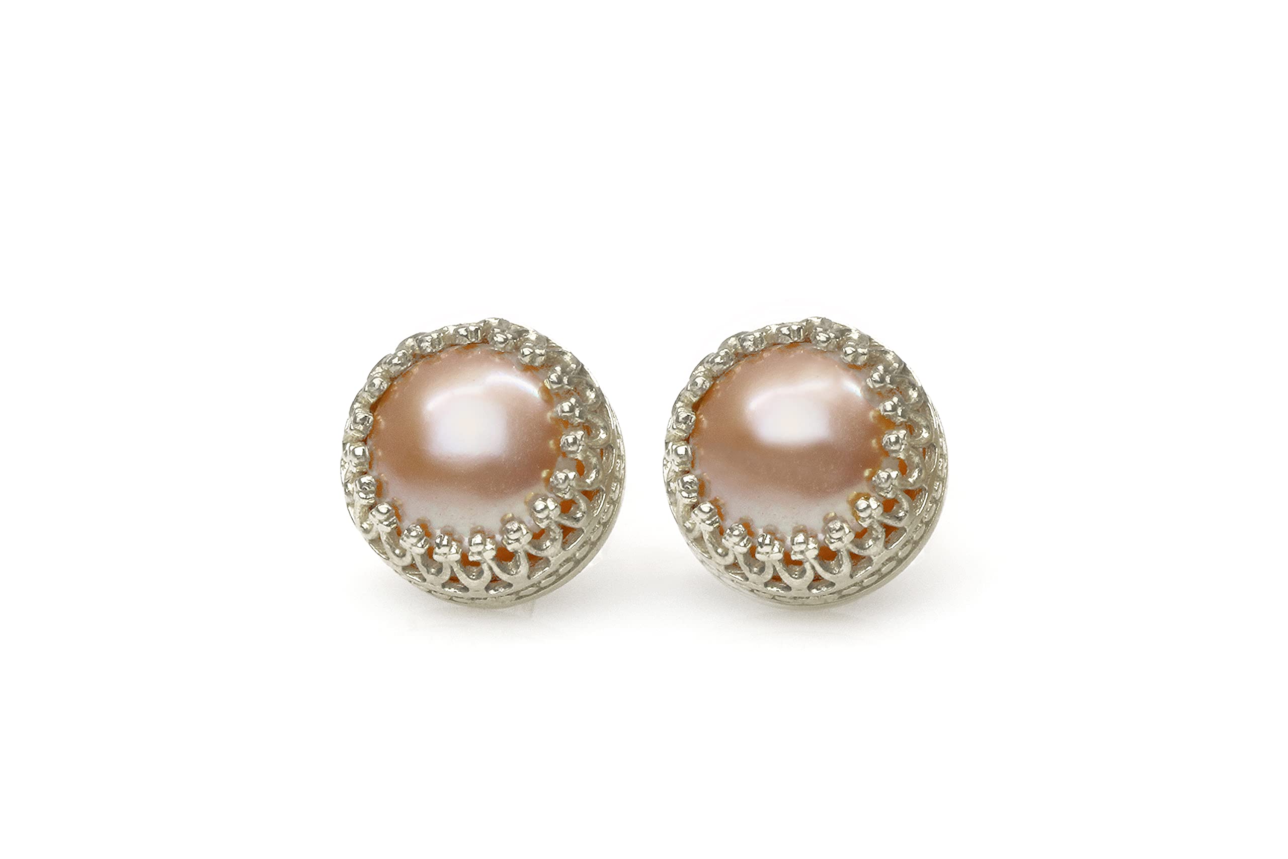 Squisito Rotonda Orecchini di Perla Rosa - Giugno Pietra Natale Orecchini di Perla Studs per le Donne e le Ragazze - Matrimoni, Compleanni, Anniversari - con Kit Regalo Fantasia