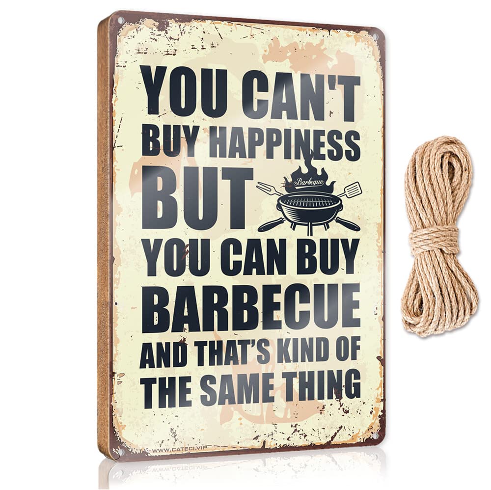 HELIOFORGE Funny Door Signs For Office You Can'T Buy Happiness But Can Barbecue Wooden Sign(15X28CM)