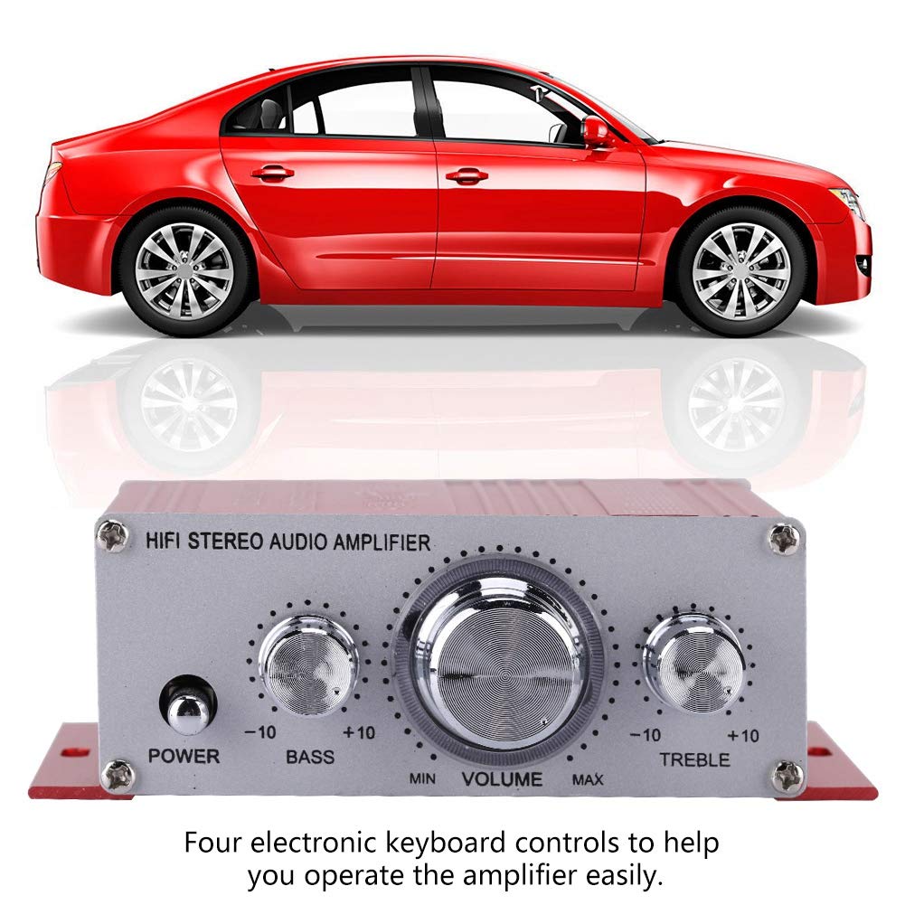 HY - Amplificateur de voiture 2001, Mini amplificateur automatique de voiture numérique Hifi Audio Music Cd Dvd Mp3 Fm Player, Low Distortion, for Circuit Design, Sound, Transparent, Bright(rouge)
