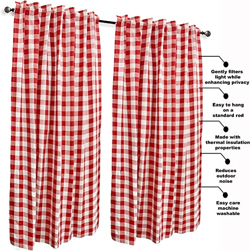 Weaver's Case Gingham Check Window Curtain Panel, 100% Cotton, Red/White, Cotton Curtains, 2 Panels Curtain, Tab Top Curtains, 50X96 Inches, Set Of 2 #TOP1