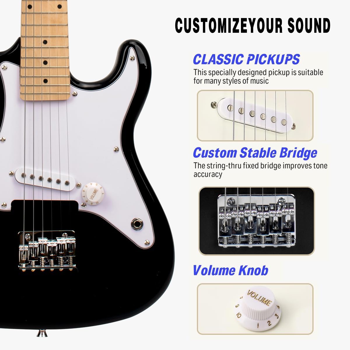 32 Inch Kids Electric Guitar Beginner Kit, Junior Size Mini Electric Guitar for Children with Amplifier and Guitar bag, Unisex (Black)