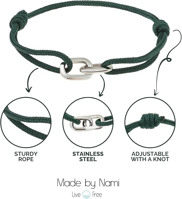 Pulsera de cuerda ajustable para hombre verde esmeralda miniatura 5