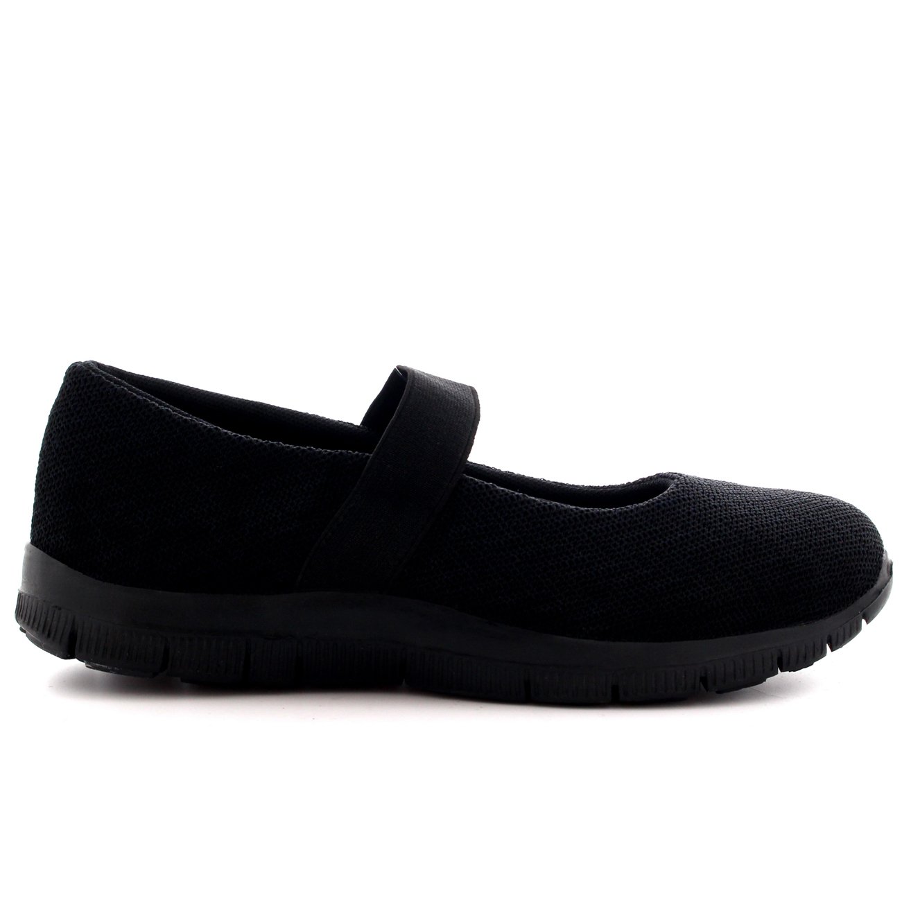 Get Fit Women’s Mary Jane Slip-On Trainers - Lightweight Elastic Walking Shoes with Cushioned Sole - Breathable Casual Sneakers for Work, Travel & Everyday Comfort - Black - UK6/EU39