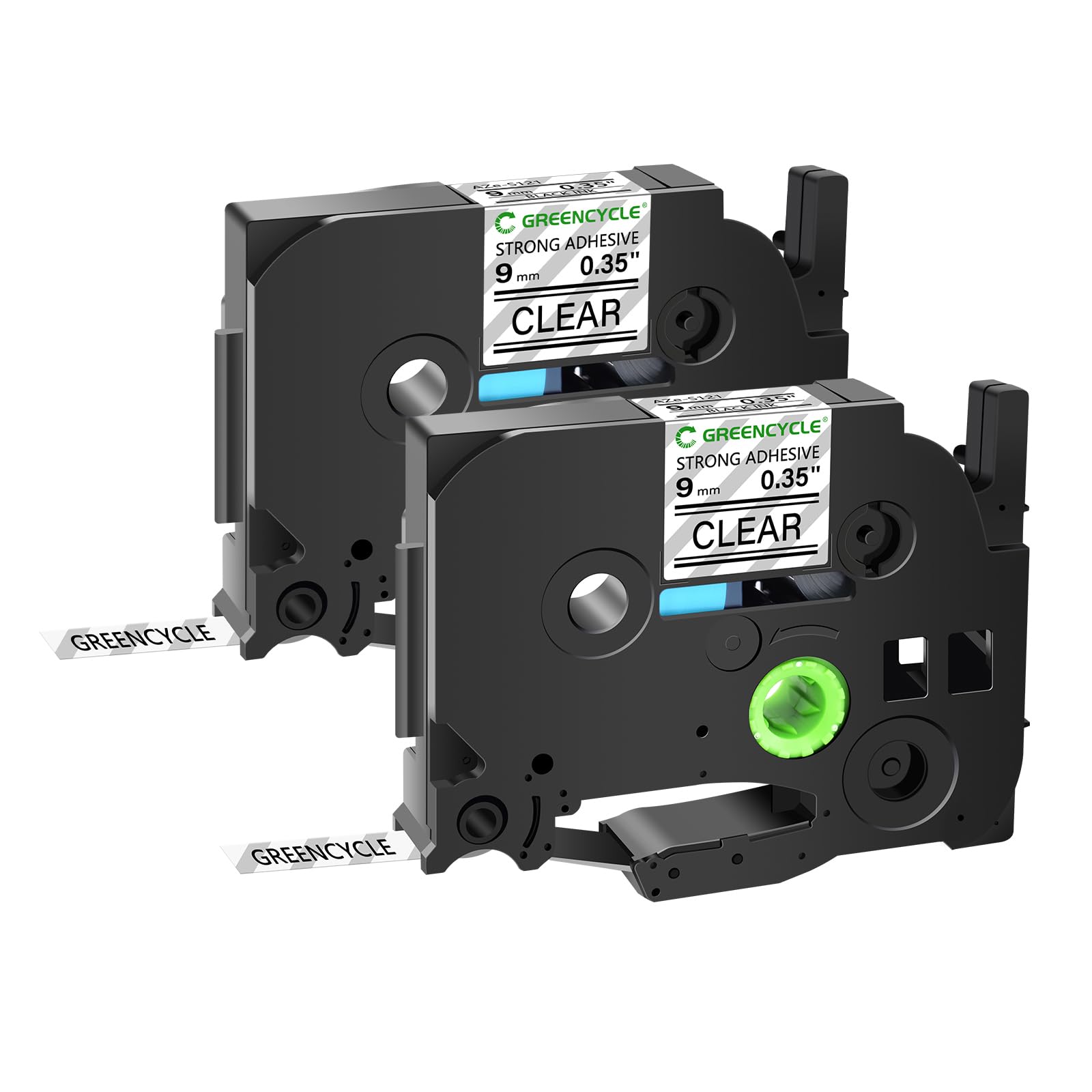 GREENCYCLE Extra Strength Label Tape TZe-S121 9mm 0.35" Laminated Clear Compatible for Brother P-Touch TZeS121 TZ-S121 TZe TZ 3/8 inch Black on Clear Label Tape for PT-D200 PT-D210 PT-D220, 2 Pack