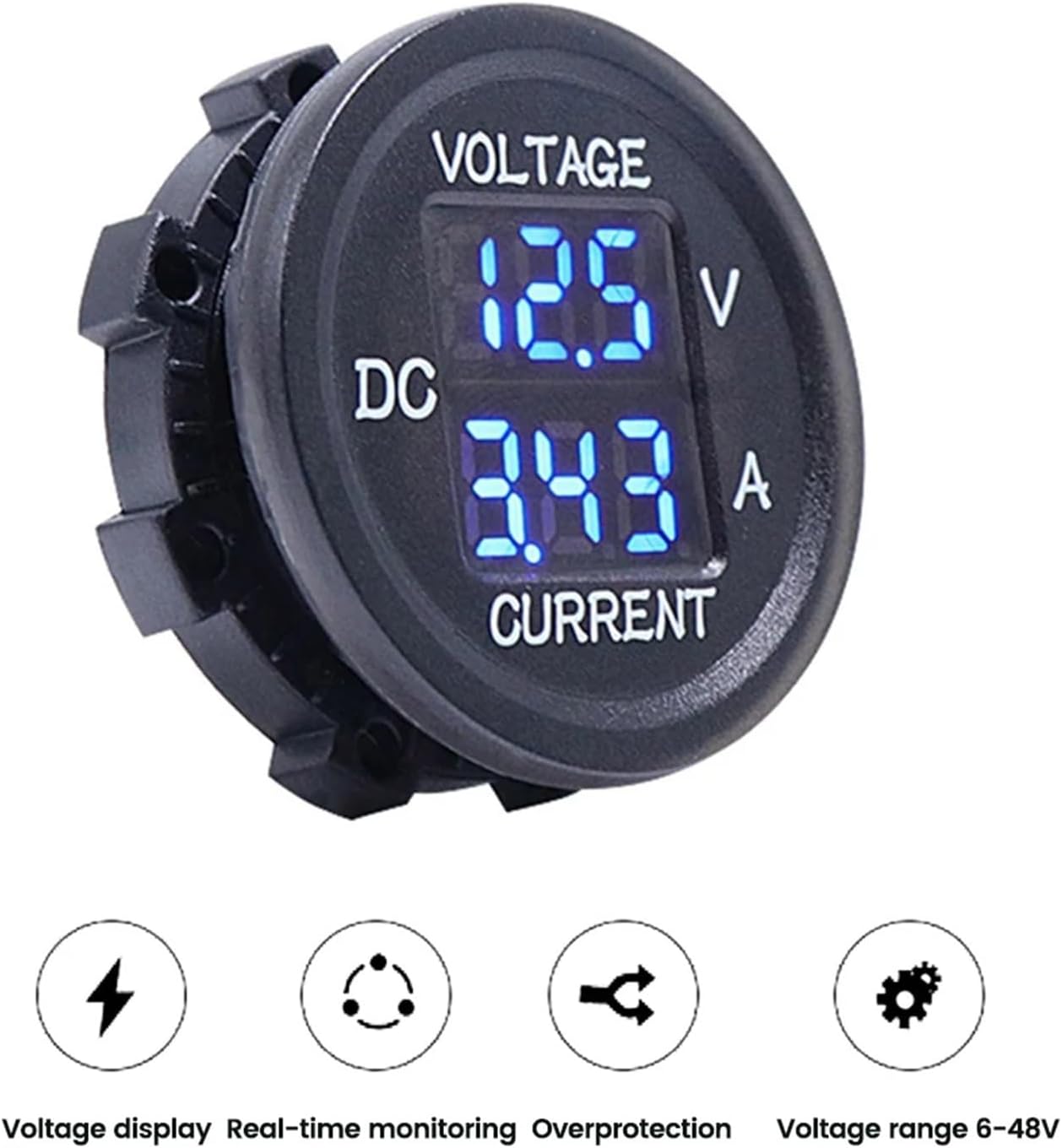 DC 5-48V Car Motorcycle Voltmeter Ammeter Digital Waterproof LED Panel Tester Display Round Volt Meter Gauge for 12V Truck(Red)