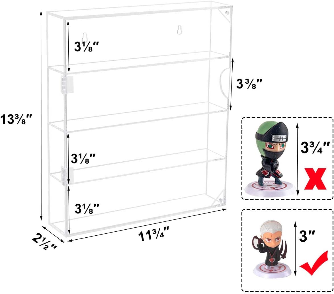 NIUBEE Acrylic Display Case,Clear Showcase Storage Organizer for Mini Funko Pop/Figure,Wall Mounted Display Cabinet Dustproof for Mini Figure Any Toys Rock Stone