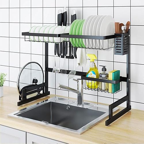 Escurridor de platos sobre el fregadero, 2 niveles, fregadero de 33 pulgadas, organizador de escurridor de platos multifuncional desmontable de gran