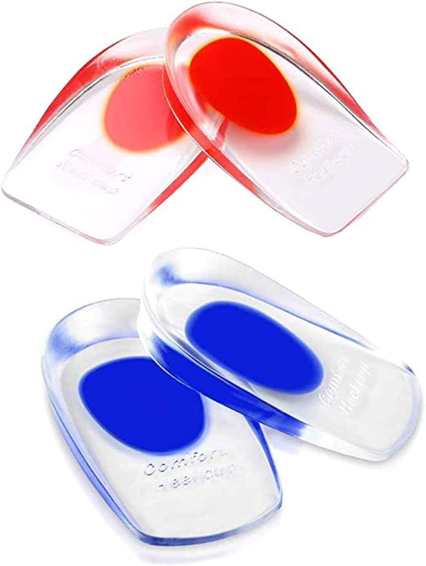 ELECDON Gel Heel Cups Plantar Fasciitis Inserts - Silicone Heel Cup Pads for Bone Spurs Pain Relief Protectors of Your Sore or Bruised Feet Insole Gels Treatment (2 PCS,Red `S`,Blue 'L')