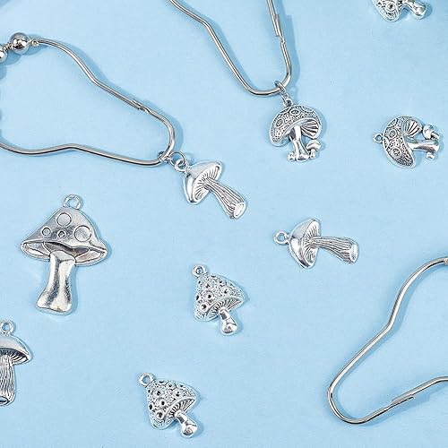 Miniatura 7 de 1 caja 12 juegos de ganchos de cortina de hongo de acero inoxidable a prueba de óxido de metal para cortina de ducha de plata antigua retro ganchos