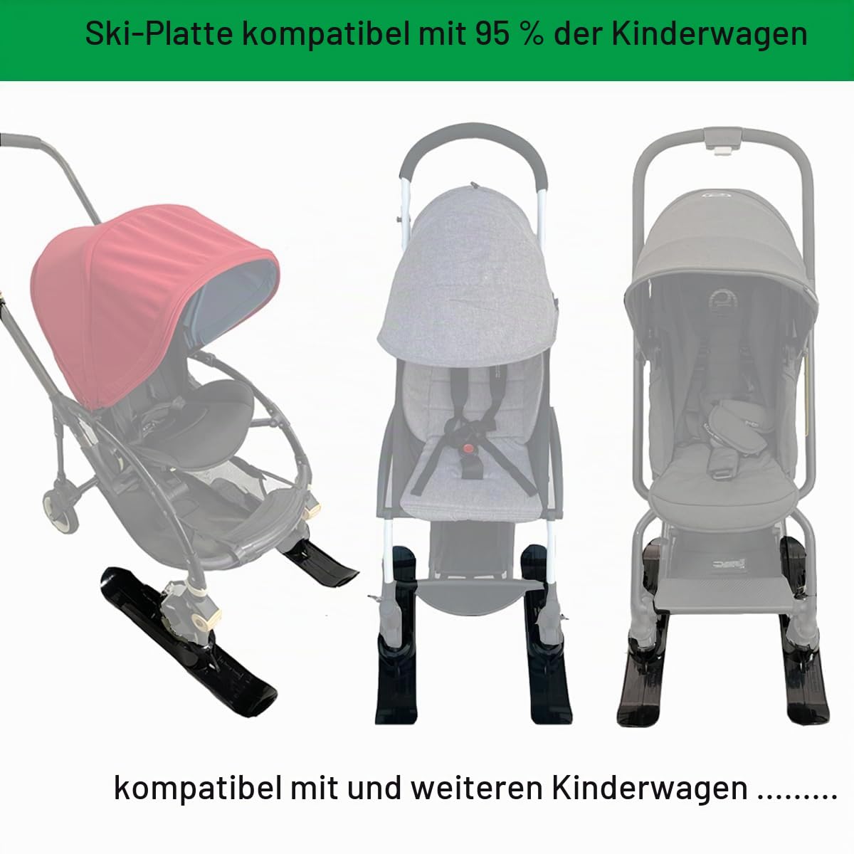 Universal Skischild für Kinderwagen und Trolleys für Haustiere, Schneewagen- oder Strandgleiter, Ski-Board und Strandrollbrett für Rollstühle