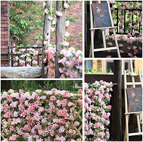 Ousuga Artificial Cherry Blossom, 4 Pack Silk Cherry Blossom Hanging Vine Pink Flower Garland for Home Wedding Garden Wall Decor