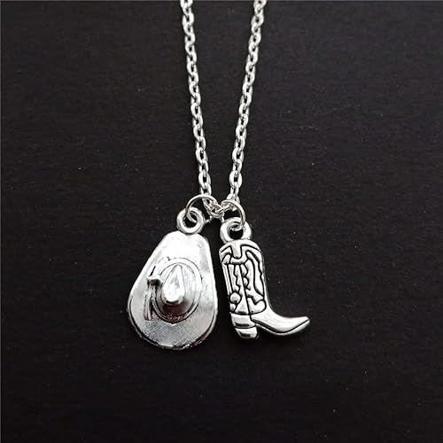 Miniatura 2 de Cowboy Boot Necklace, Western Jewelry Charm, Cowboy Hat Pendant, Cool Man Woman Necklace