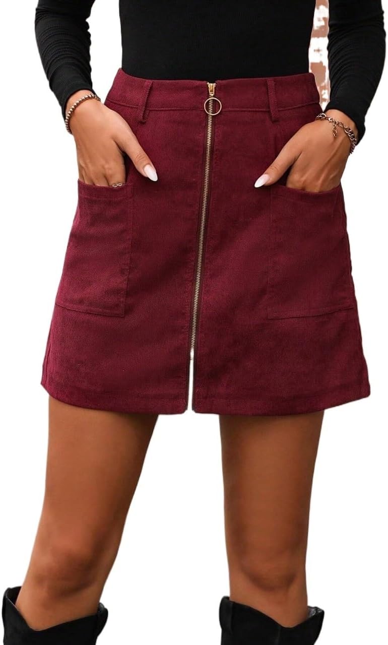 Women's Casual Corduroy Skort with Zip Up Slant Pocket Summer Skirt