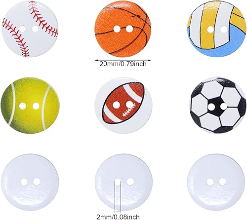 Miniatura 2 de Honbay 100 botones deportivos de madera, 2 agujeros, botones redondos de costura, botones decorativos de bola deportiva para ropa, álbumes de