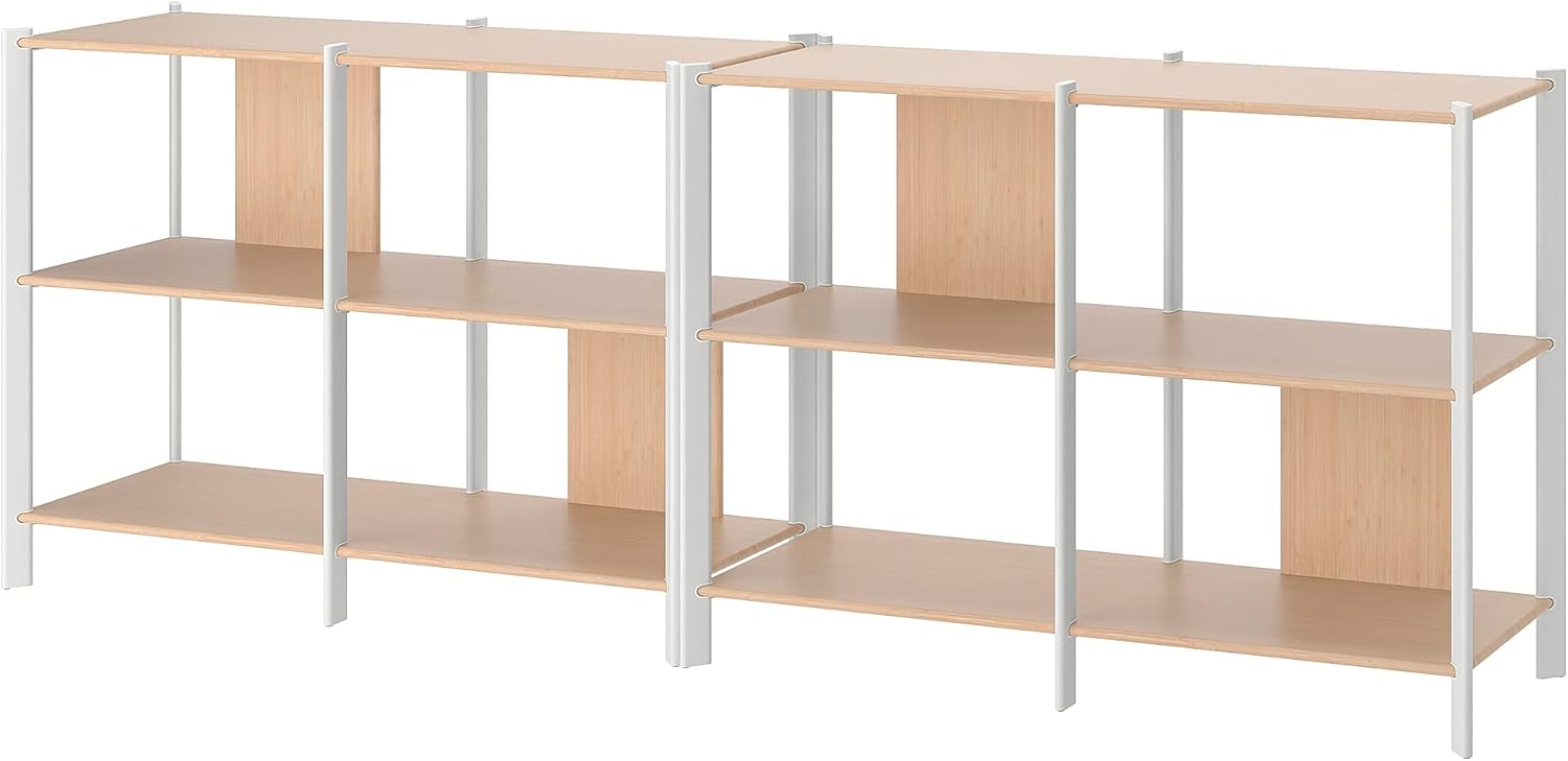 JÄTTESTA Storage combination, white/light bamboo, 240x40x85 cm
