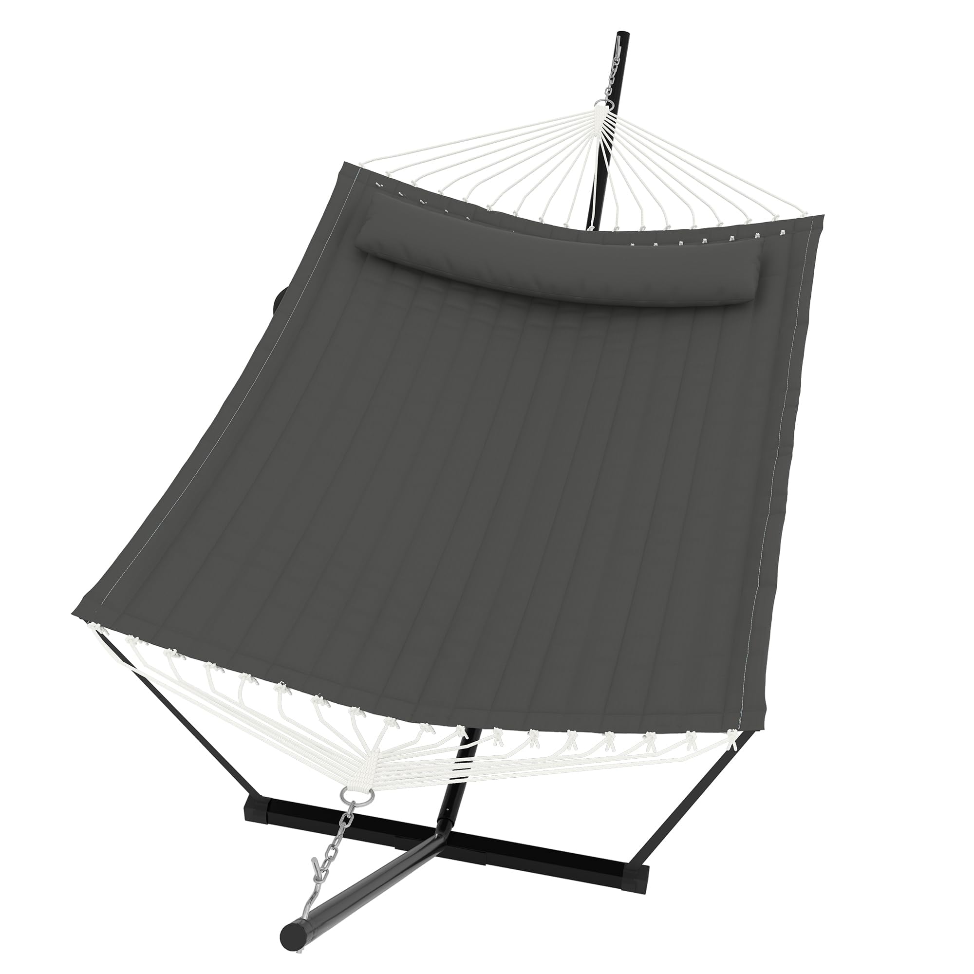  2 Person Hammock with Stand for Outside, Double Hammock with Stand and Pillow, Max 450 Lbs Capacity with Balance Rope, Large Hammock for Outdoor Patio Backyard Poolside (Dark grey)