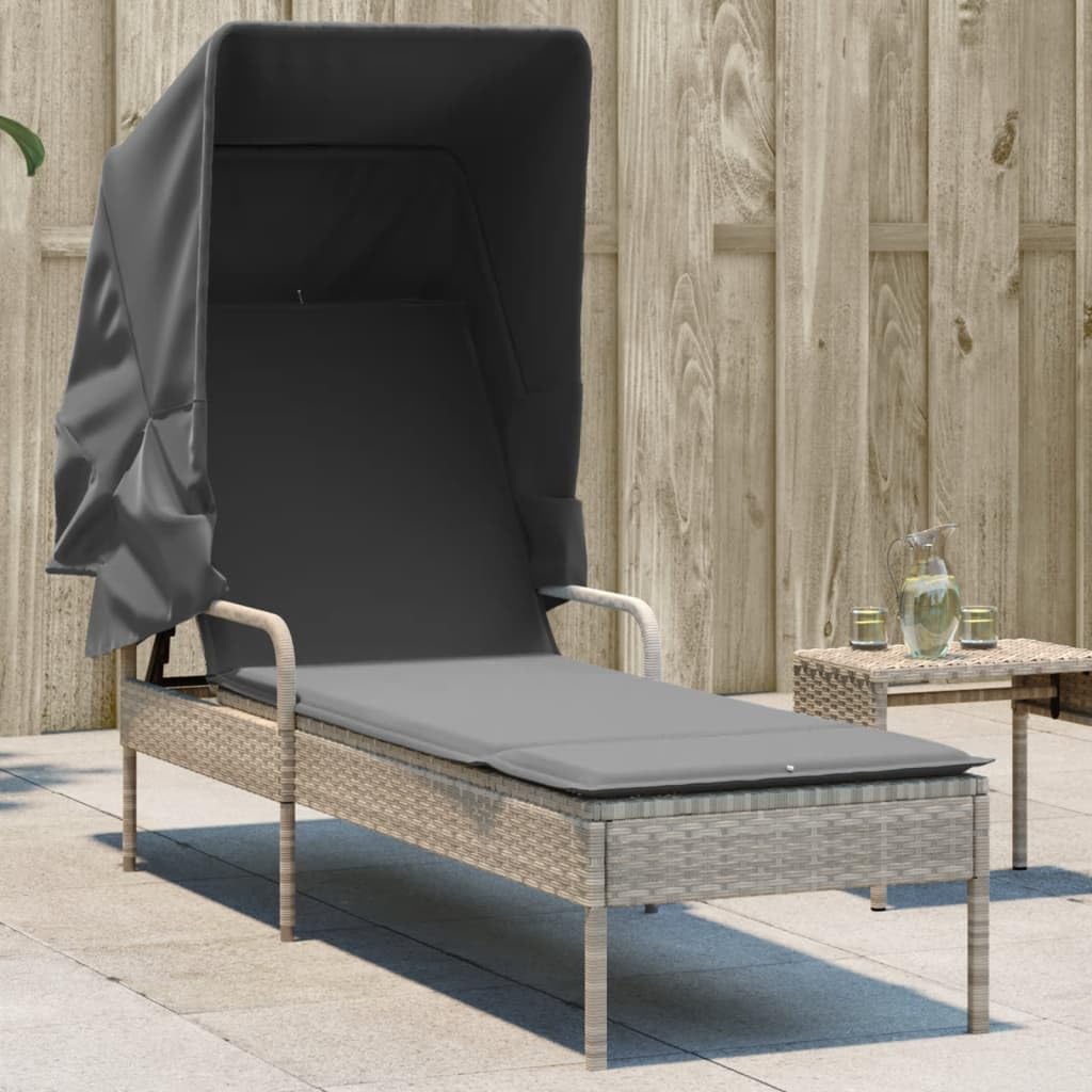 Rantry Lettino Prendisole con Baldacchino Grigio Chiaro in Polyrattan Mobili, Lettini Prendisole, Divano Letto Mobili, Lettini da Giardino, Lettino da Piscina, Lettino Prendisole da Giardino