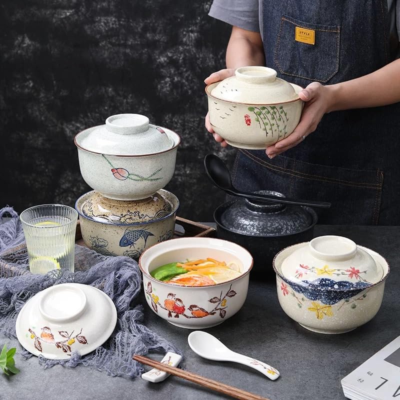 Ceramic Ramen Bowl Set including Lid - 800 ml Soup Bowls for Pho Cereals, Soup, Asian Tableware - Microwave and Dishwasher Safe - Image 3