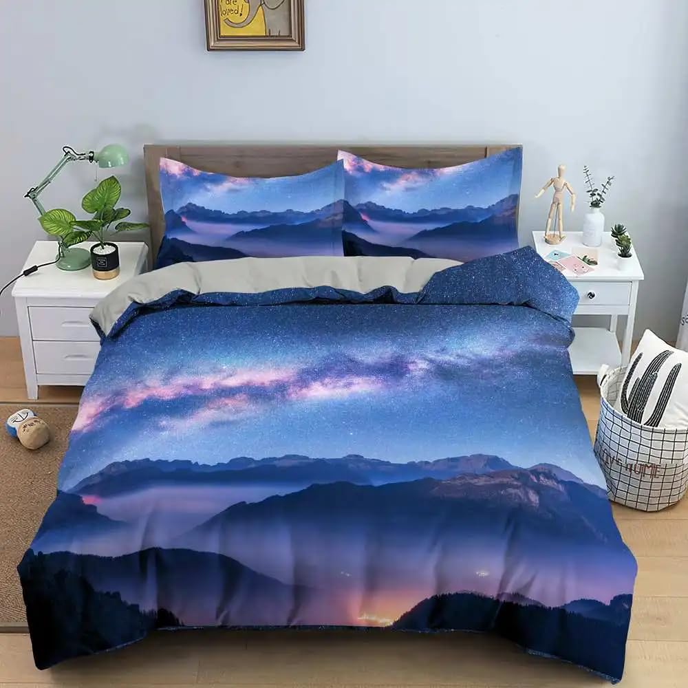 QBIDCSX Bedding Double Bed Set Starry skies Bedding Double Bed Set - Microfibre Quilt Cover 230x220 cm - Comforter Cover with 2 Pillowcases(Double)