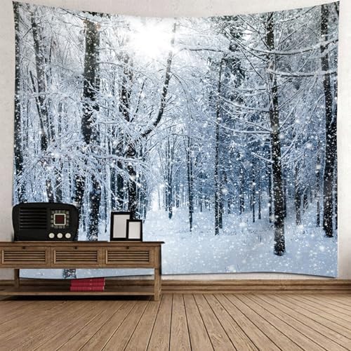 Tenture Murale Paysage Neige Cache Mur Abîmé Déco Chambre Forêt 150x130