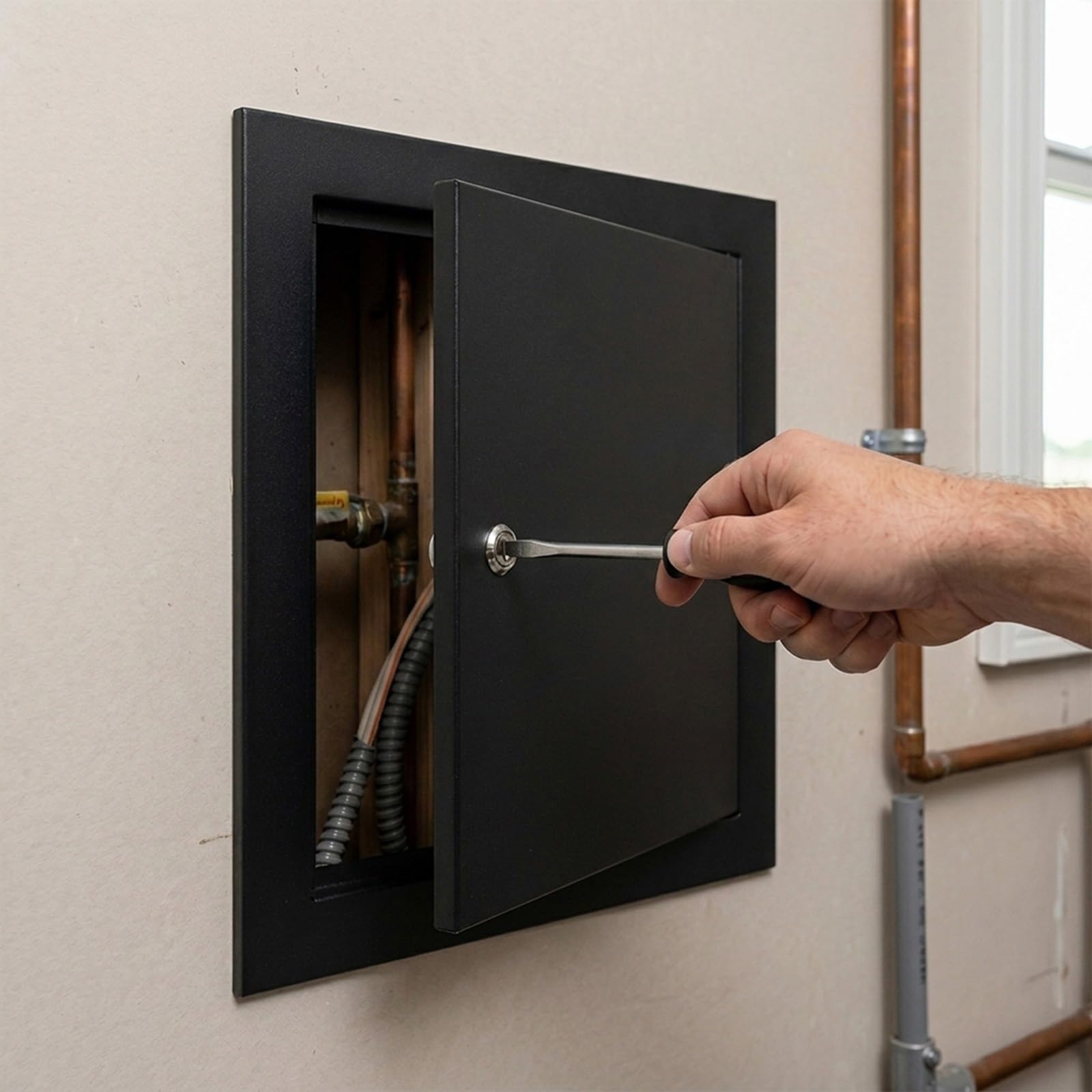 Puerta de Inspección de Aluminio para Pladur - Cierre sin Llave con Destornillador | Trampilla de Registro Metálica para Pared, Techo, Fontanería, Registro de Electricidad(Negro,250 x600 mm)