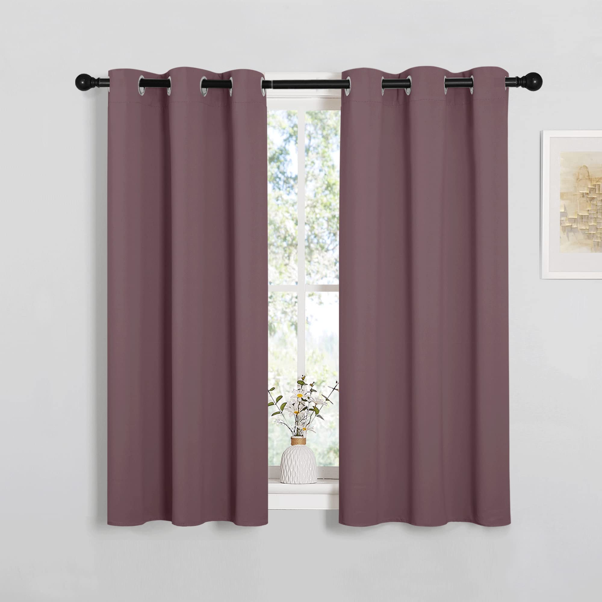 NICETOWN Bedroom Curtain Panels Blackout Draperies, Dry Rose, 1 Pair, 34 by 45-inch, Thermal Insulated Solid Grommet Blackout Curtains/Drapes