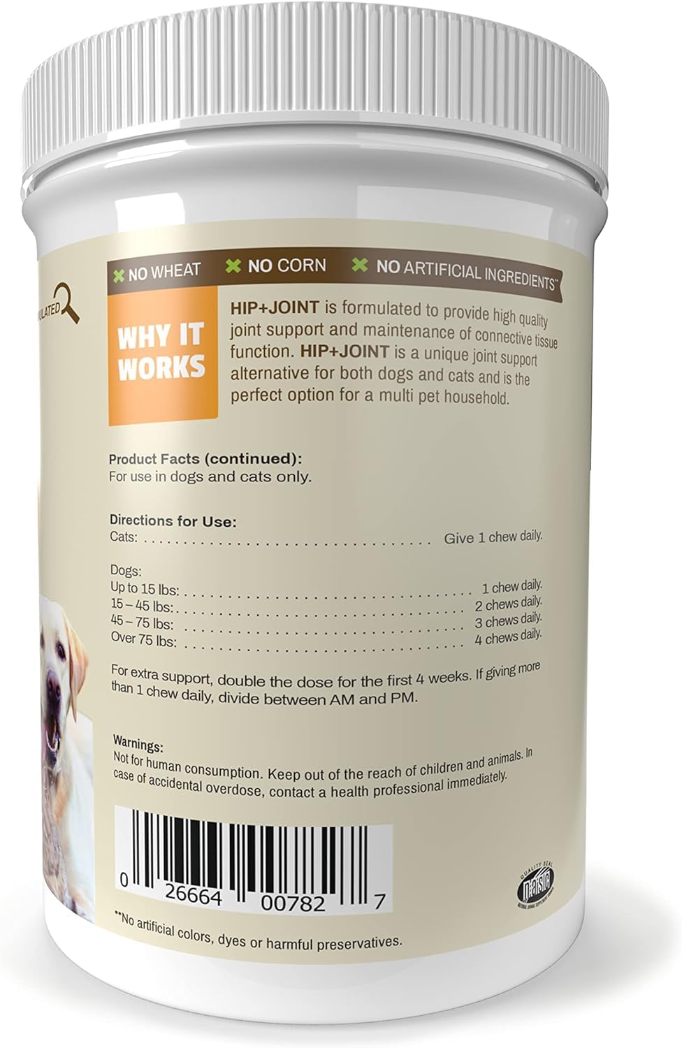 Pet Naturals Suplement bioder i stawów z glukozaminą, chondroityną i MSM dla psów i kotów, smak kaczki, 160 gryzaków