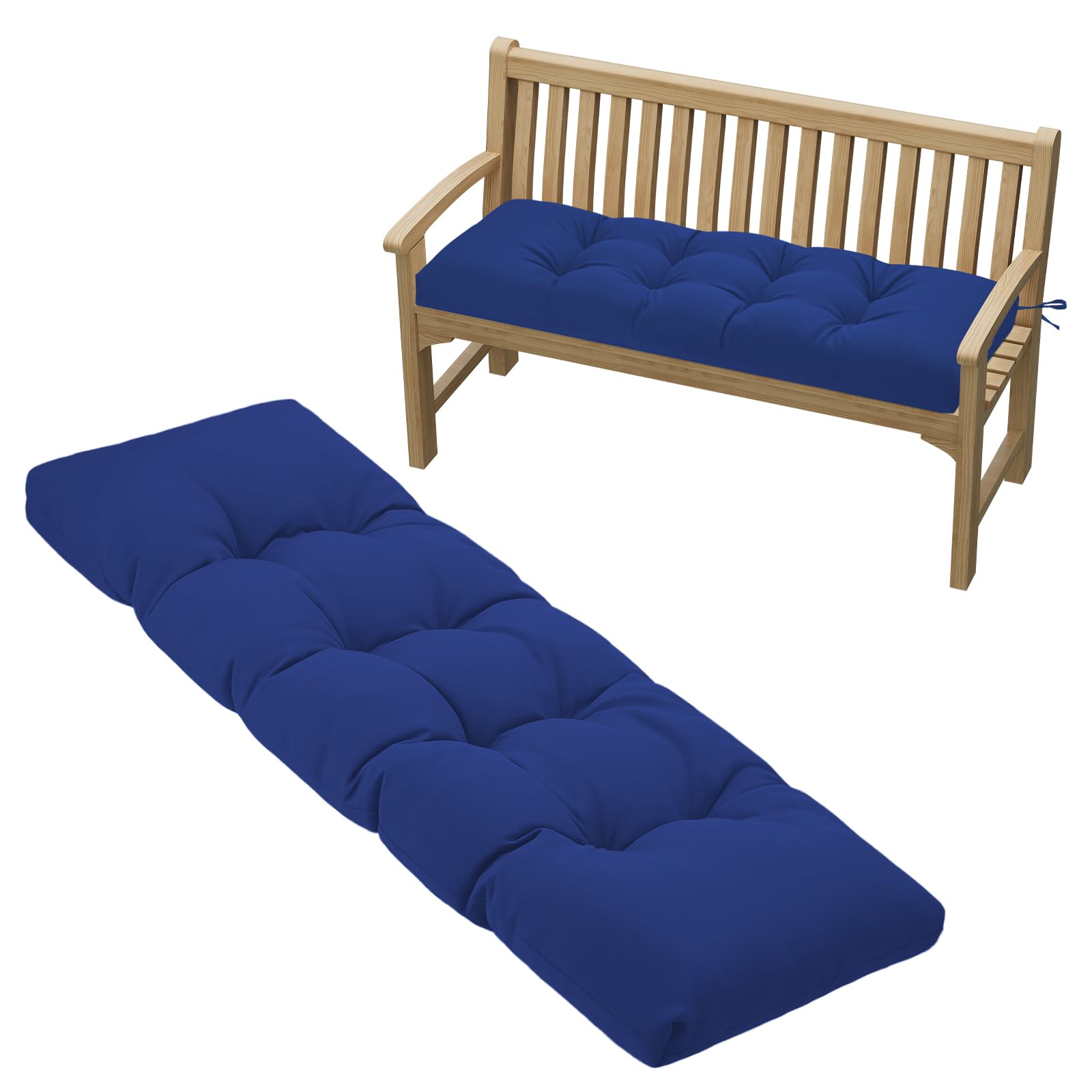 PRIMEPATIO Outdoor Garden Bench Cushion, 8cm Thick Tufted Waterproof Long Bench Seat Pad with Ties, Replacement Cushion for Patio, Lawn & 3 Seater Loveseat Furniture, 143x52cm, Dark Grey — view 20