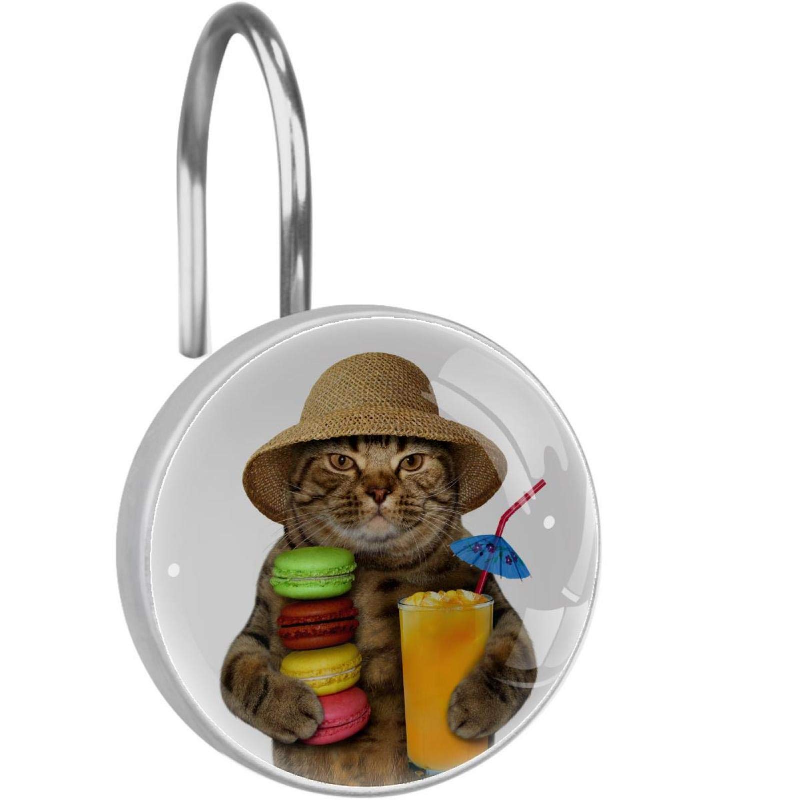 Crochets pour rideau de douche chat amusant en acier inoxydable