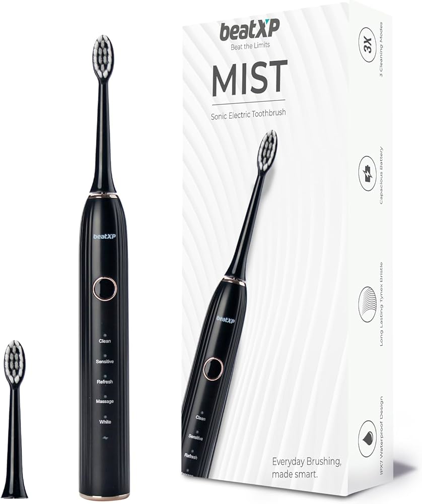 EP Bst TA.effects　MATT BLACK beatXP Mist Sonic Electric Toothbrush for Adults with 2 Brush