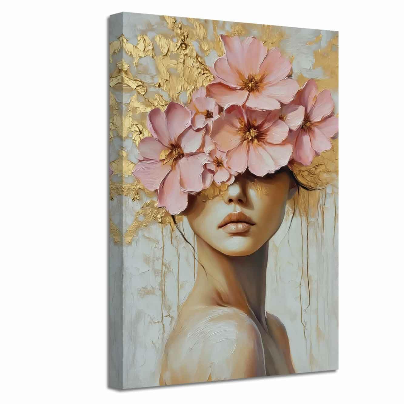 ZXHYWYM Gold and Gray Pink Floral Wall Decor Abstract Blooming Flowers Picture Prints Abstract Women Canvas Neutral Art Poster Paintings for Girl Bedroom Bathroom (Pink, (105L x 70W cm)) โ image 1