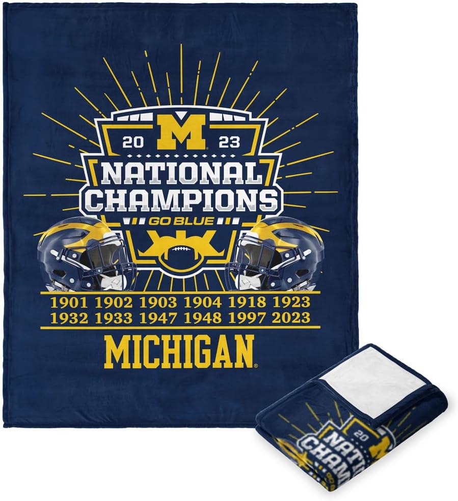 Northwest Michigan Wolverines 2023 National Champions Silk Touch Throw Blanket – 50 x 60 inches – Soft Plush College Football Fan Gear