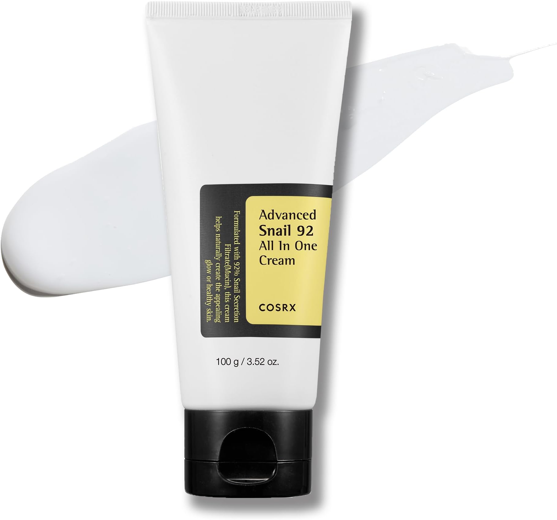Snail Mucin 92% Moisturizer, Daily Repair Face Gel Cream Tube Type for Dry, Sensitive Skin, Not Tested on Animals, No Parabens, No Sulfates, No Phthalates, Korean Skincare (3.52Fl Oz / 100g)